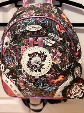 Ed Hardy Mini Backpack Skull Rose Pink/Black Gem Collection NWT Tattoo Y2K